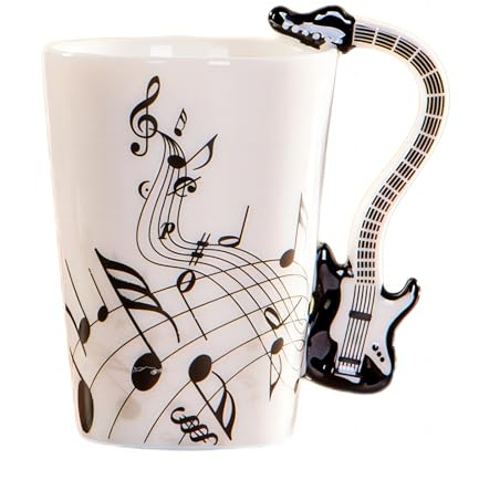 MBSM Tazza creativa da 250 ml, in ceramica, stile violino, chitarra, per caffè, tè, latte, con manico, idea regalo (chitarra elettrica nera)