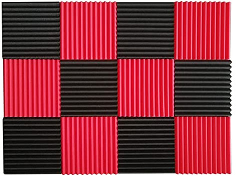 12 Pcs Acoustic Panels Soundproofing Foam Acoustic Wall Tiles Studio Foam Sound Wedges 1inch X 12 inch X 12 inch 6Pcs black + 6Pcs red