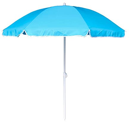 Sombrilla para Playa Lisa de Poliester y alumínio 180 cm, Colores Surtidos (Azul Claro, azulón y Naranja). Parasol de Distintos Colores, quitasol Regulable.