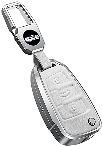 ontto Autoschlüssel Hülle Cover Passt für Audi C5 C6 R8 A1 A3 Q3 A4 A5 Q5 Q7 A6 S6 A7 B6 B7 B8 8P 8V 8L TT RS3 Fernbedienung Metall Leder Schlüsselhülle Etui Schlüsselanhänger Schlüssel Schutz-Wei?