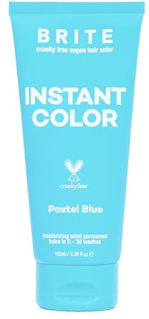 BRITE Vegan Instant Color - Semi-Permanent Hair Color, Nourishing Formula Lasts 5-30 Washes - Perfect for Pre-Lightened & Blonde Hair - Temporary Dye for Women & Men (Pastel Blue, 3.38 Fl Oz)