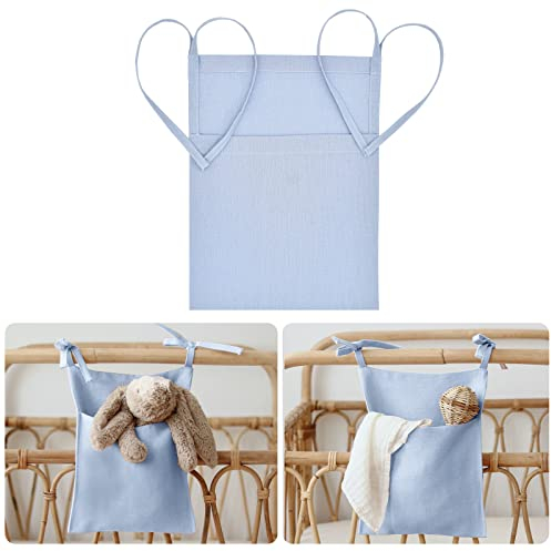 Kinderzimmer Hängender Bett Organizer Zum Aufhängen, Babybett Nachttisch Leinen Hängende Tasche Aufbewahrungstasche für Kinderbett Windeln Spielzeug Molar Sabberlätzchen Kleidung (blau)