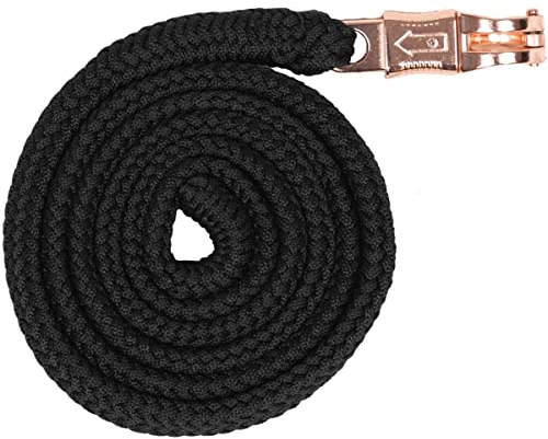 Marengos - Führstrick mit Panikhaken Modern Rosé 200 cm | Führleine aus 100% Polyester | komplett geflochtener Pferde-Strick | Anbindestrick mit roségoldenen Beschlägen | in Schwarz