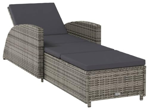 vidaXL Sonnenliege mit Dunkelgrauer Auflage Gartenliege Liege Rattanmöbel Gartenmöbel Relaxliege Saunaliege Liege Liegestuhl Poly Rattan Grau