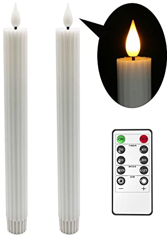 Yme 2er LED Kerzen mit Fernbedienung und Timer, Elektrische LED Stabkerzen Echtwachs Flackernd Kerze Dimmbar mit Timerfunktion für Zimmer Wohnzimmer Hochzeit Halloween Weihnachten Party Tisch Deko