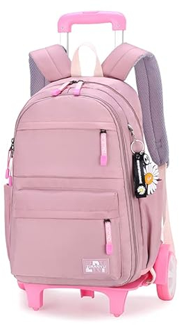 Tanou Trolley Rucksack mit 6 Rollen, 16 Zoll Leichte Schulranzen mit Rollen für Mädchen in der Grundschule, Abnehmbare Schulrucksack Trolley für Schule Reisen, 8-14 Jahren, Lila