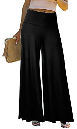 Osheoiso Pantalon Ample Yoga Fitness Taille Haute Vintage Loungewear Large Palazzo Jambes Jupe Culotte Business Grande Taille pour Femme A Noir 4XL