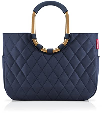 reisenthel loopshopper L frame rhombus midnight gold – Stabile Tasche mit praktischen Fächern aus recycelten PET-Flaschen – Charmantes und wasserabweisendes Design gold