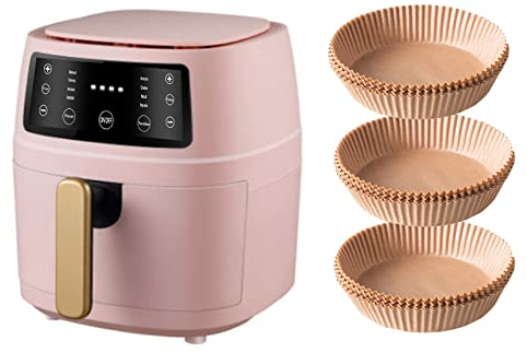 Version anglaise friteuse à air grande capacité 6L friteuse électrique maison frites Machine sans friteuse à huile, envoyer 50 feuilles de papier absorbant l'huile de plaque de cuisson ( Color : Pink