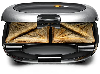 ROMMELSBACHER Sandwich Maker ST 1000 - extra tiefe Backmulden, für 2 American XL Sandwiches, Antihaftbeschichtung, Überlaufschutz, Rundum-Versiegelung, hohe Trennstege, platzsparende Aufbewahrung