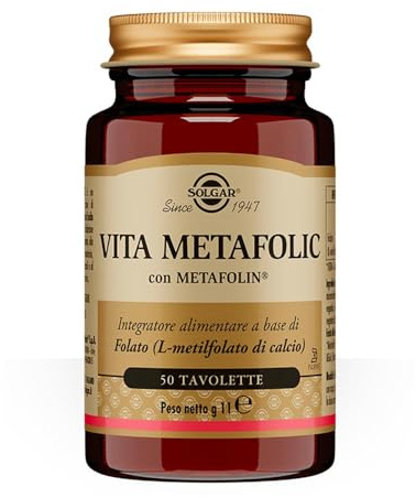 Solgar VITA METAFOLIC – L‑metilfolato (Metafolin®) 400 mcg, 50 tavolette | Integratore alimentare con L-metilfolato di calcio, forma attiva dell'acido folico.