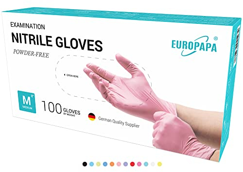 EUROPAPA® 200x Einweghandschuhe Nitrilhandschuhe puderfrei Untersuchungshandschuhe EN455 EN374 latexfrei Einmalhandschuhe Handschuhe in Gr. S, M, L & XL verfügbar (M, Pink)