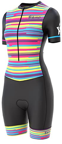 Damer cykling skinndräkt dam vadderad one piece trisuit bike topp shorts sublimerad design bib shorts, Svart/flerfärgad., L