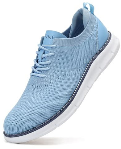 SVNKE Men's Mesh Dress Shoes Casual Business Lace Up Oxford Sneakers Lightweight Breathable Walking Shoes Comfortable Thick Sole Tennis Footwear Light Blue 13