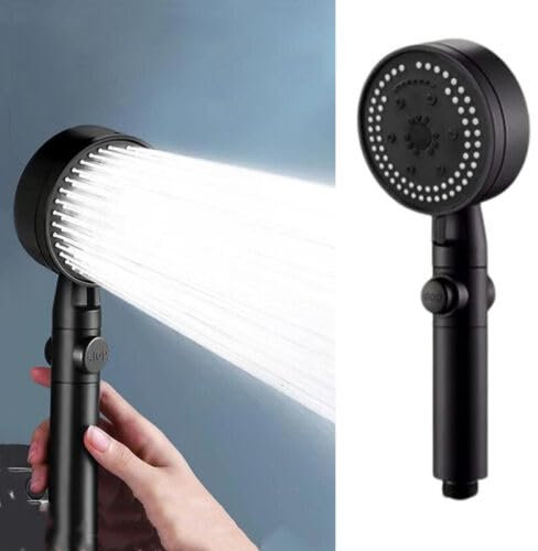 High Pressure Handheld Shower Head,Stainless Steel 8 Spray Modes Showerhead, Multi-Functional Shower Nozzle Water Heater Shower Head for Home, Gym,Built-in Power Wash (Black)