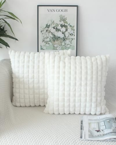 OYIMUA Creme Weiß Kissenbezug 50x50 2er Set Flauschig Kuschelkissen Plüsch Kissenbezüge Dekokissen Weich Pelz Kissenhülle Luxus Sofakissen Quadratisch Deko Kissen
