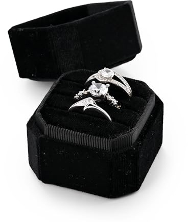 Oirlv Samt 3 Slots Achteck Ring Box 3 Ringbox für Vorschlag Verlobung Hochzeit Valentinstag(Schwarz)