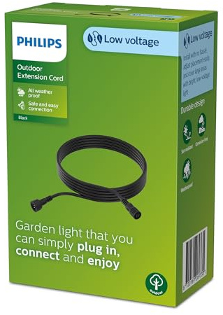 PHILIPS Outdoor Niedervolt Verlängerungskabel 5 Meter, 24V, IP67 wasserfest, schwarz