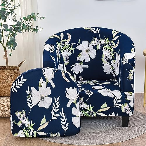 Morbuy Sesselbezug Stretch - 2Stück Sessel Überzug Universal Sesselhussen Waschbar Sesselüberzug Hussen Cocktailsessel Clubsessel Überzug (Blaue Blume)