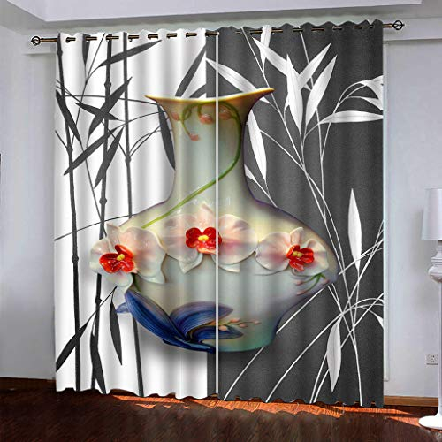 Vorhang Blickdicht Gardinen Mit Ösen, 2 Stücke Verdunklungsvorhänge 3D Jadevasenkunst Muster Thermovorhang Für Kinderzimmer Schlafzimmer Weihnachtsgardinen 240X264cm (HxB)