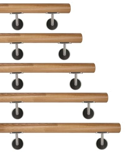 TIBU Eiche keilgezinkt Holz Handlauf Geländer 0,3m - 6m, Länge 50 cm und 2 Edelstahl Halter
