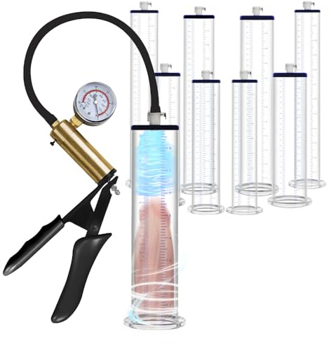 Jpscor Penispumpe für Männer, Manuelle Penis Pumpe mit Metallgriff und Manometer, Klassische Vakuumpumpe zur Penisvergrößerung und Penis-Training - Sex Toyset für Man(A-22,9 * 4,4 cm)