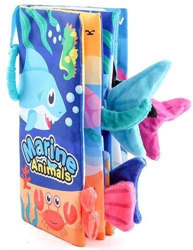 YCHYAN Babybuch ab 3 Monate, Stoffbuch Baby mit Tier Motiven, Fühlbuch Knisterbuch Spielzeug, Sensorisches Stoffbuch, Interaktive Neugeborene Babyspielzeug, Quiet Book für Kinder (Ozean)