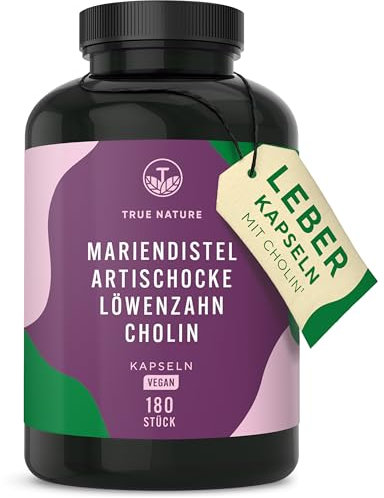 Leber Komplex mit Mariendistel, Artischocke, Löwenzahn & Cholin – 180 Kapseln – mit 480 mg Silymarin – Unterstützt die Leber durch Cholin* – Mit pflanzlichen Bitterstoffen – Vegan – TRUE NATURE®