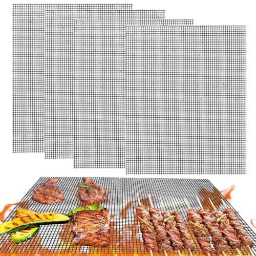 BBQ Grill Mesh, Set di 4 Tappetino per Griglia Barbecue Tappetini Barbecue antiaderente Riutilizzabile Resistente al Calore Fogli per Friggitrice ad aria, BBQ, Yogurtiere(32 * 22cm)