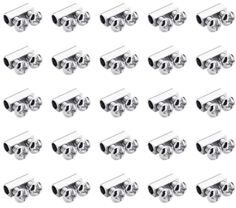 FSSTUD 25 Stück 12 x 5 mm Doppelloch-Drahtseil-Clips, Kabelklemmen, kleine Drahtseilschellen, Seilklemmen, Befestigungen mit Endschraubenstopper für Zaunmarkisen, Draht