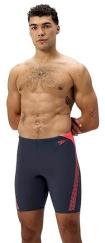Speedo Herren Hyperboom Splice Jammer Schwimmhose | Schnelltrocknend | Training | Fitness | Chlorbeständig Black/Neon Coral 36