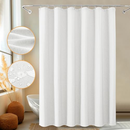 Tenda da doccia in tessuto di lino resistente, con orlo ponderato che riduce il soffiaggio, morbida tenda da doccia impermeabile con 12 ganci in acciaio inox, 182,9 x 182,9 cm, colore: bianco