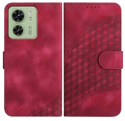 JayModCase Funda para Motorola Moto Edge 40 Neo, Flip Leather con Tarjetas y Cartera Soporte Plegable Cáscara de TPU Cierre magnético para Moto Edge 40 Neo- Rosa Roja