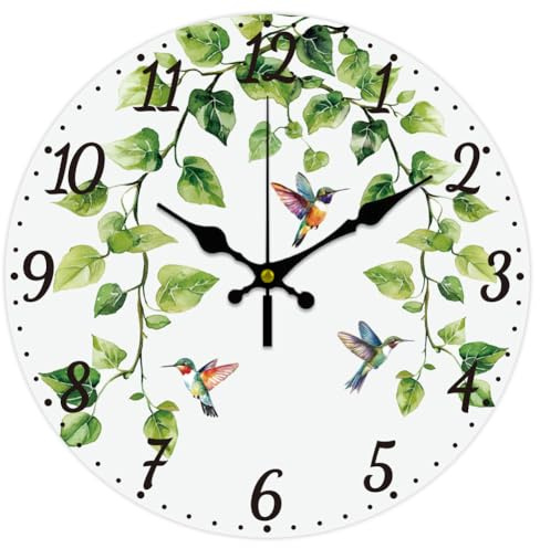 CHGCRAFT Horloge Murale Colibri Lierre 12(5) cm Silencieuse sans Tic Tac Ronde Décorative à Piles pour Bureau Maison Salon Chambre Salle de Bain Cuisine