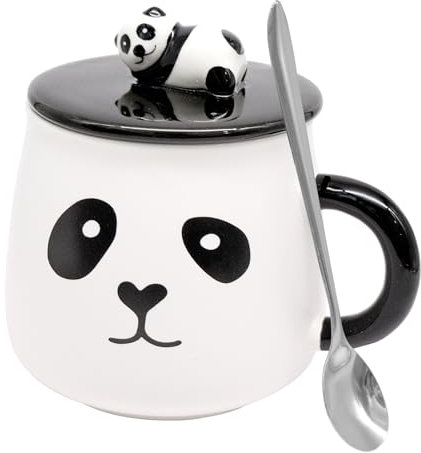 Gittoovo Cute Panda Mug, Ceramic Coffee Mug with 3D Panda Lid, Novelty Cup for Milk Tea Oatmeal, Girls Boys Wife Mum Teacher Friend Birthday Festival Gifts