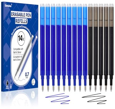 Donluhu Ersatzminen für Pilot FriXion [9 Blau und 5 Schwarz, 14er Pack], Radierbare Ersatzminen, Kompatibel mit FriXion Ball & Clicker & Eberhard Faber [0.7mm]