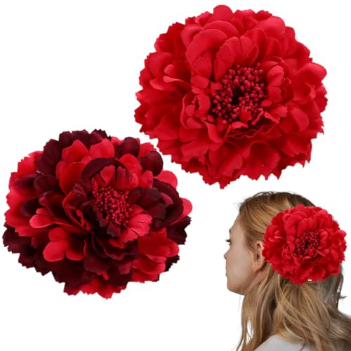 UEIOAVL Mollette, 2 pezzi Forcine per capelli a forma di fiore, spilla per copricapo doppio uso adatte per ragazze donne feste spiaggia matrimonio (rosso vino, rosso brillante)