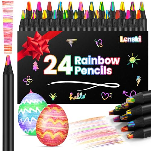 Lenski Regenbogenstifte Kinder 24er Pack Buntstifte Schule 12 Farben | Stifte Kinder Regenbogenstifte Mitgebsel Kindergeburtstag 6 7 8 9 Jahren, Einschulung Schultüte Füllung für Jungen, Mädchen