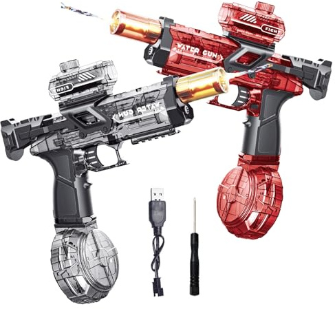 Electric water gun toy, 2Pack Water Gun Toys for Kids Adult Powerful Water Pistol with 500ML Moisture Capacity | 32 Inch Long Range Squirt Gun for Summer Swimming Pool Beach Party (Black+Red)