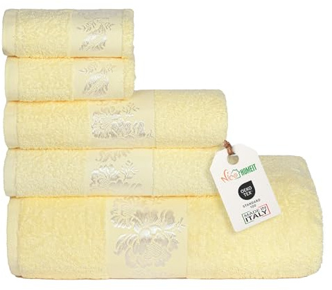 nice homeit Juego de Toallas de baño – 100% algodón Hilado en Anillo – Extra Suaves y absorbentes – Juego de Toallas de baño – Made in Italy (Amarillo)