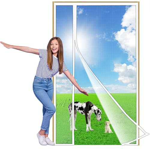 Seitliche Öffnung Magnet Fliegengitter Tür, 125x235 cm Rechten/Linken Öffnungs Insektenschutz Balkontür, Fliegengittertür Ohne Bohren, Automatisch Verschließen Moskitonetz Für Balkontür Weiß