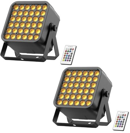 2PCS 36 LED Akku Par Strahler, 54W 6 in 1 RGBWA+UV Par Licht, Disco Partylicht Scheinwerfer mit 5200mAh Batterie Fernbedienung Auto 8/10CH, Wiederaufladbar Geeignet für Bühne Party Geburtstag Club
