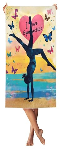 Asciugamano da bagno sottile, assorbente, ad asciugatura rapida, anti-sabbia, per piscina, viaggi, bagno, sport, yoga, palestra, per adulti, 27 x 55 pollici, con arcobaleno e cuore di ginnastica.