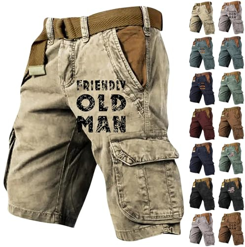 Cargohose Herren Kurz Hose Knielang Cargo Shorts Arbeitsshort mit Taschen Sommer Arbeitshosen Männer Freizeit Shorts Baggy Radlerhose Sporthosen Outdoor Jagdhose Wanderhose Arbeitshosen(#E Khaki,XL)