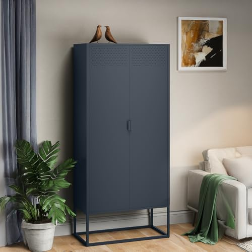 skølm Izar Sideboard 80 cm breit, Anthrazit, 4 Fächer, Doppeltüren, Metall | Metallkommode, Wohnzimmerschrank, Mehrzweckschrank, Highboard Industrial Style, Metallschrank, Flurschrank, Büroschrank