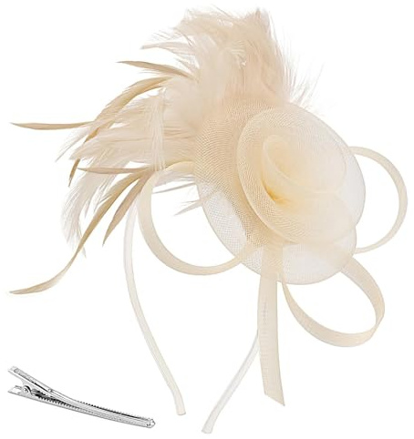 Champagnefärgade fascinators för kvinnor, fjäderbloms håraccessoar med klämma och pannband för bröllopsgäster, vår, fest, tävlingsdag