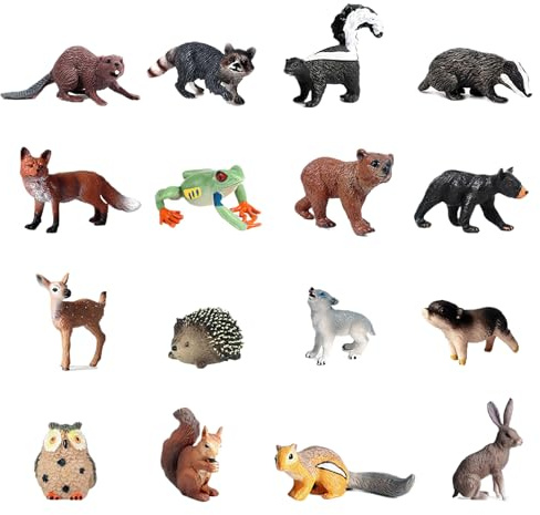 Ensemble de 16 Figurines d'animaux, Jouets d'animaux de la forêt Figurines d'animaux réalistes sur Le thème du Safari Figurines d'animaux de la forêt Mini-Figurines Figurines Miniatures