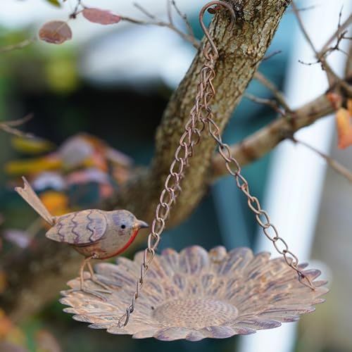Hanging Robin Bird Feeder | Metal Garden Ornament Outdoor Bath Decoration Robins British Bird Gardening Gift