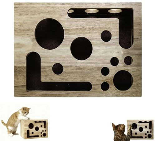 Cat Nail File Enrichment Box, Holz Katzenpuzzle Anreicherungsbox Mit Kratzer, Interaktives Labyrinth Spielzeug Für Indoor Katzen, Krallenschleifer Beschäftigungsbox, Katze Fummelbrett Spielzeug