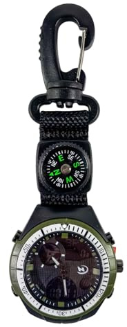 Reloj de senderismo - Brújula de supervivencia al aire libre | Reloj de bolsillo con mosquetón, herramienta de navegación, temporizador deportivo digital, engranaje, relojes para camping, senderismo